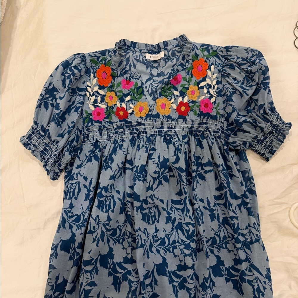 THML Blue Leaf Patterned Top